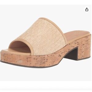 Seychelles Size 8.5 Tan Woven Raffia Cork Platform Slide Sandals Block Heel